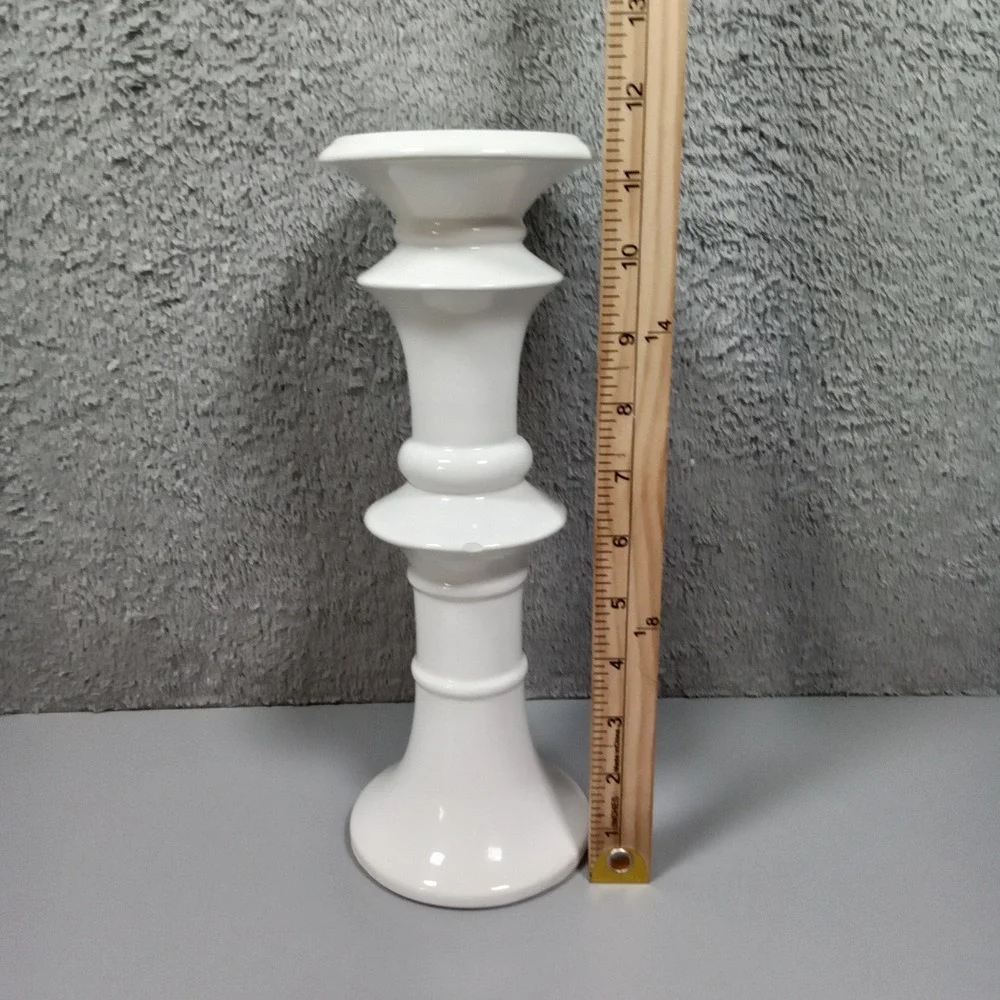 Modern White Ceramic Tiered Candlestick Holder‎ Sculptural Pillar Stand 12.5